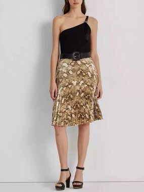 Ralph Lauren Skirt: Brown Python Print Pleated Knee-Length Zip Suze 4